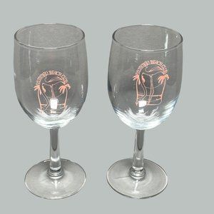 Flamingo Beach Club Wine Glass Barware Drinkware Set of 2 Pink